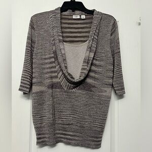 Cato Brown and Tan Sparkle Cowl Neck Short Sleeve Blouse